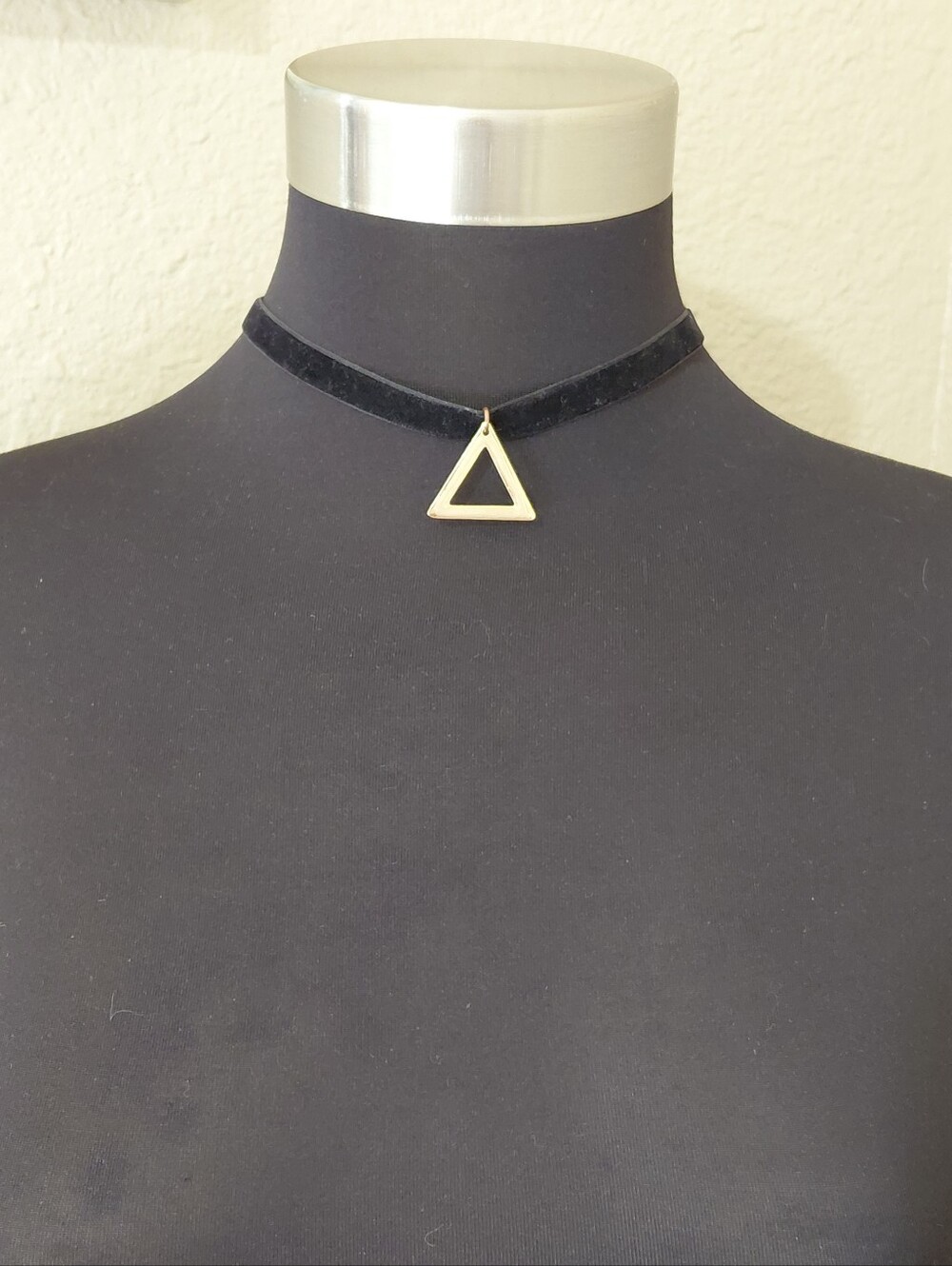 Gold Triangle Black Velvet Choker Necklace